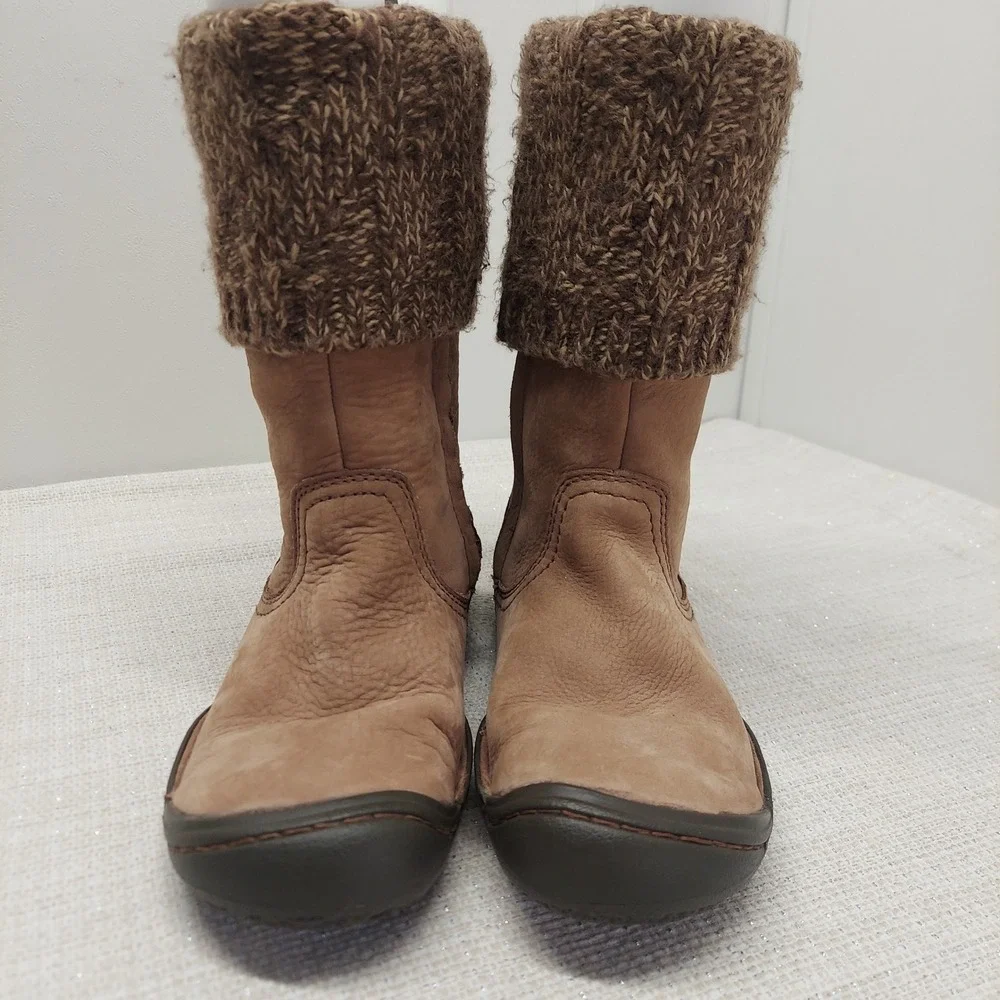 Keen Suede Leather Knit Sweater Cuff Boots Brown Mid Calf Womens Size 9